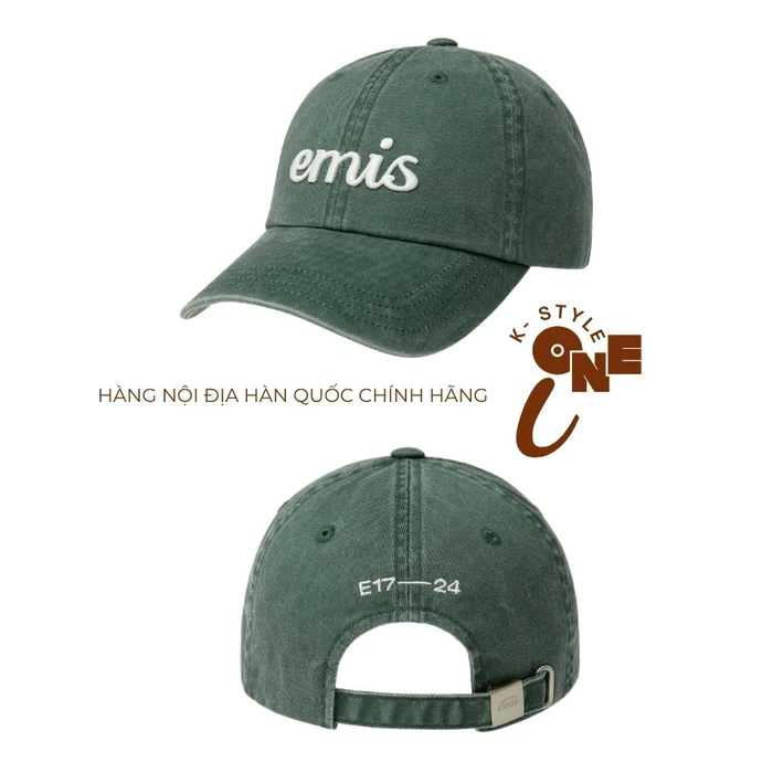 Mũ Lưỡi Chai EMIS CHÍNH HÃNG Vintage Washed Logo Cách Điệu - XANH RÊU - Ảnh 2